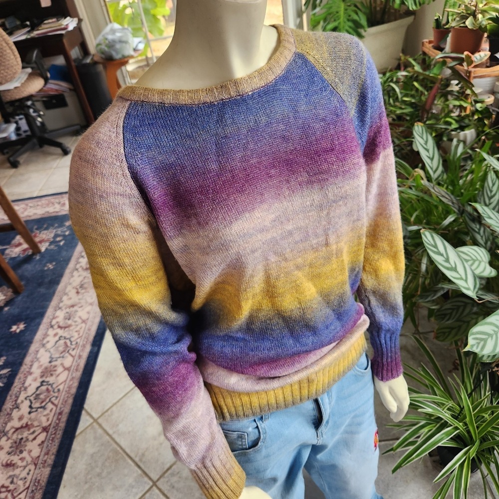 Express Pastel‎ Ombre Rainbow Knit Oversized Sweater XS Women's Crew Neck